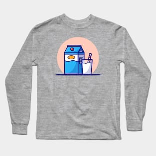 Milk, Milk Box And Glass Cartoon Vector Icon Illustration Long Sleeve T-Shirt